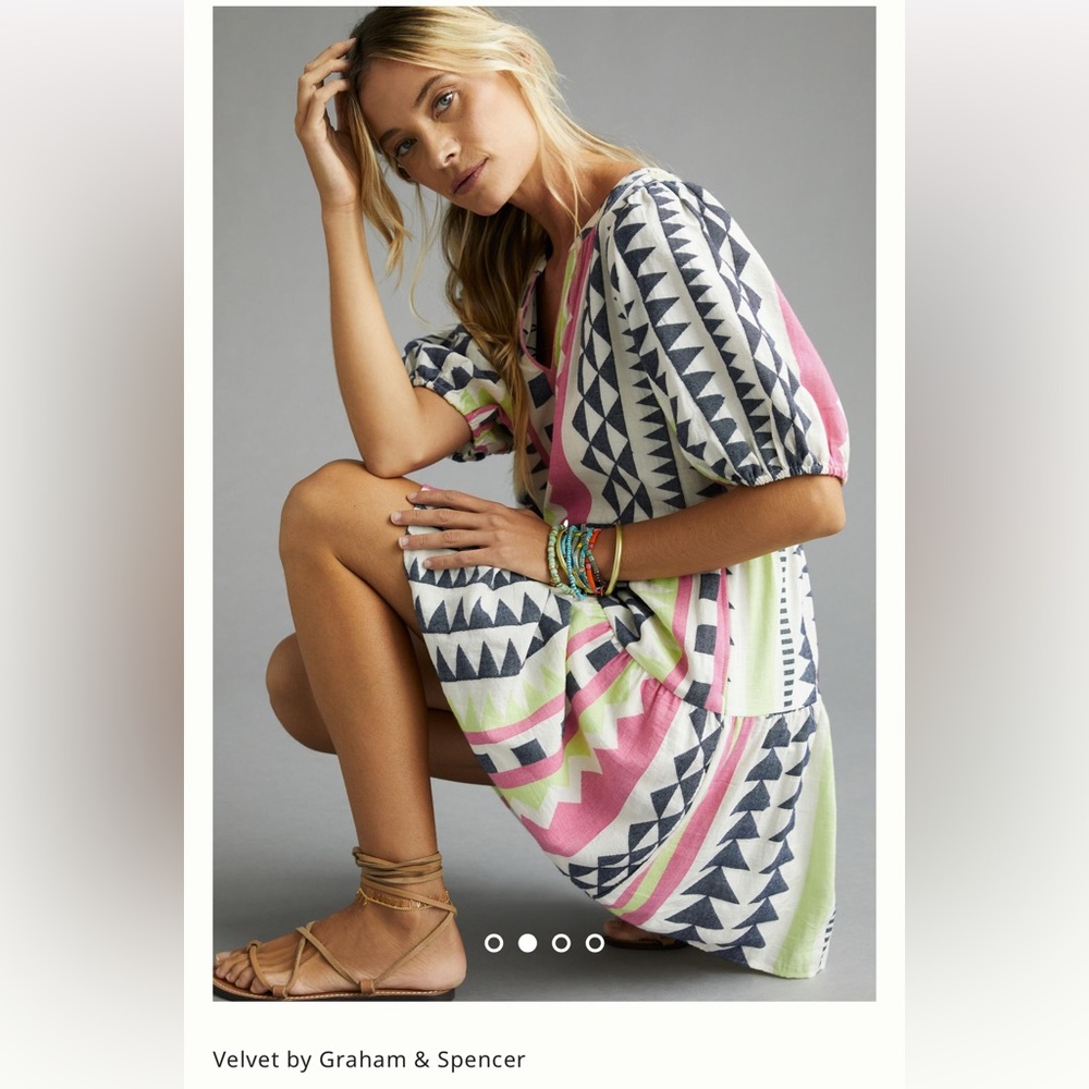 Anthropologie Velvet by Graham & Spencer embroidered tunic dress XL GUC neon